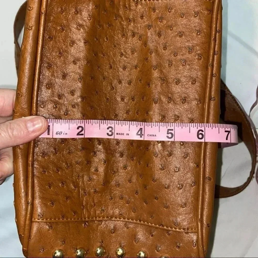 Expressions NYC Tote Bag Large‎ Brown Ostrich Embossed Studded Padlock Accent